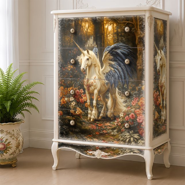 Papel De Seda Fantasia Azul Unicornio Bosque Decoupage (Subido por el creador)
