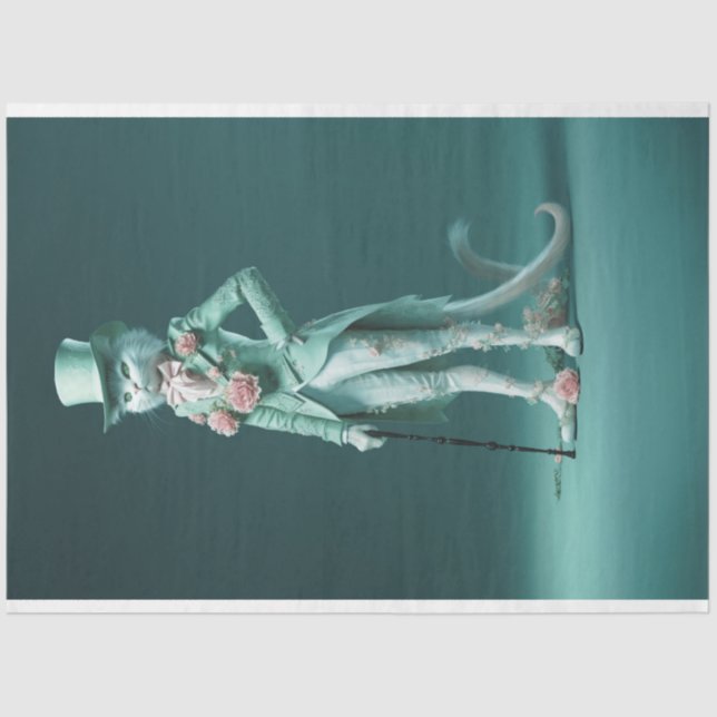 Papel De Seda Fantasía caprichoso Fantasía Sage Green Cat Decoup (Anverso)