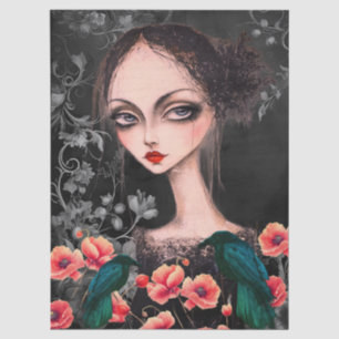 Papel De Seda Fantasía Chica gótico Raven Poppies