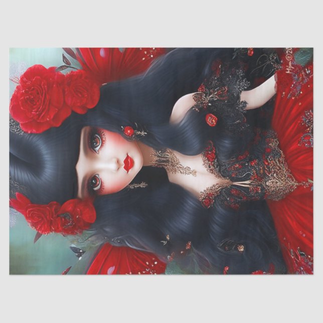 Papel De Seda Fantasía Cute Red Fairy Princess Decoupage (Anverso)