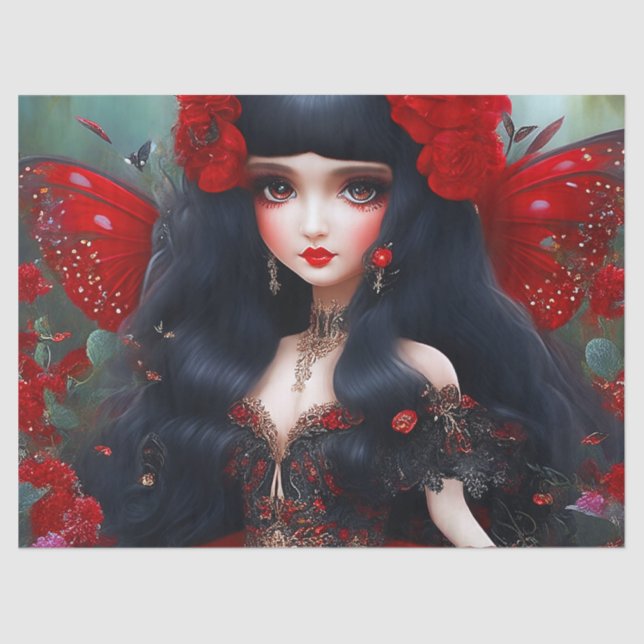 Papel De Seda Fantasía Cute Red Fairy Princess Decoupage (Anverso)