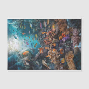 Papel De Seda Fantasía de coral de aguas profundas, sueños tropi