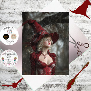 Papel De Seda Fantasía de decoupage Bruja vestida de rojo invier