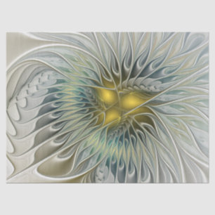 Papel De Seda Fantasía de flor de plata dorada arte fractal abst