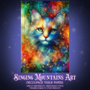Papel De Seda Fantasía de gato de acuarela colorida Decoupage 