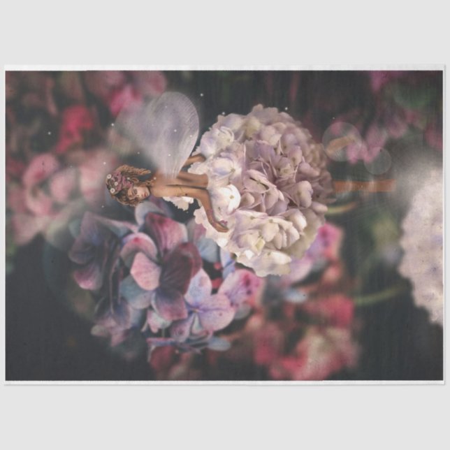 Papel De Seda fantasía de hadas marrones hydrangea couture retra (Anverso)