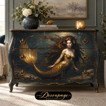 Fantasía de Sirena Dorada - Decoupage de Tema Oceá