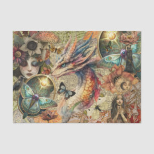 Papel De Seda Fantasía Dragón Collage de Técnica Mixta Decoupage