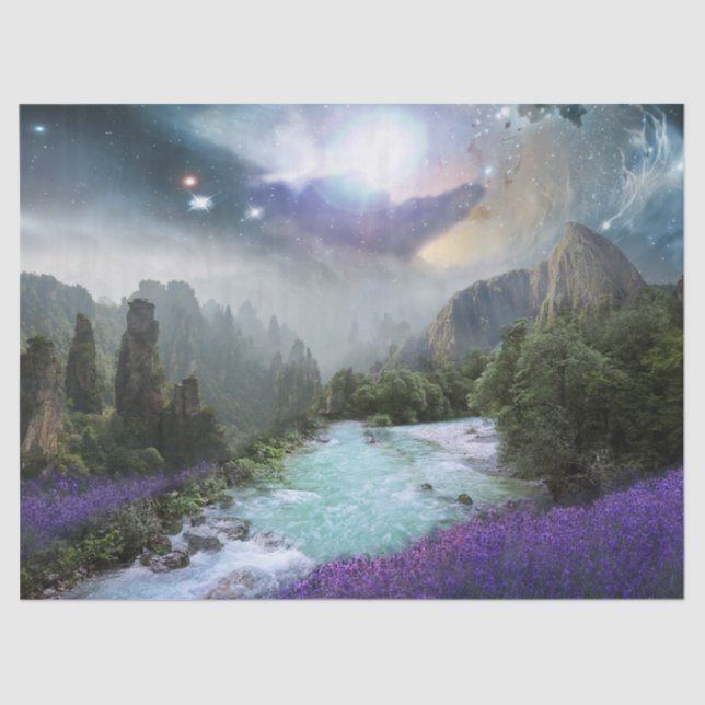 Papel De Seda Fantasía en el paisaje de la selva tropical (Anverso)