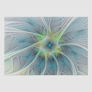 Papel De Seda Fantasía Flor Fractal Verde Azul