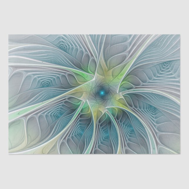 Papel De Seda Fantasía Flor Fractal Verde Azul (Anverso)