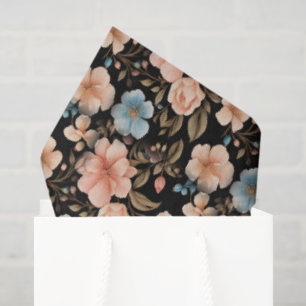 Papel De Seda Fantasía floral azul y melocotón