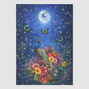 Papel De Seda Fantasía Floral Pavón y Mariposas Decoupage