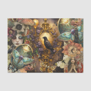 Papel De Seda Fantasía Gótica Collage de Cuervo Decoupage