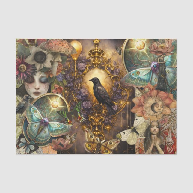 Papel De Seda Fantasía Gótica Collage de Cuervo Decoupage (Anverso)