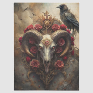 Papel De Seda Fantasía Gótica Cráneo de Carnero & Cuervo