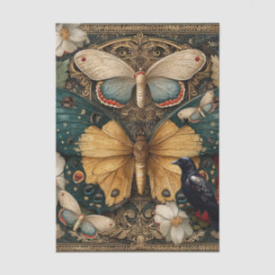 Papel De Seda Fantasía Gótica Mariposa Nocturna Jardín Collage D