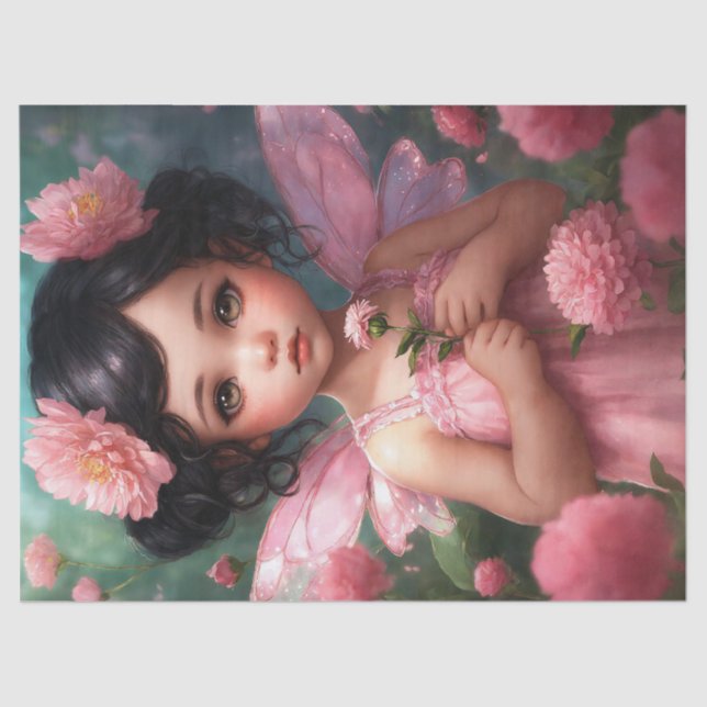 Papel De Seda Fantasía Hermosa Chica de hadas rosadas (Anverso)
