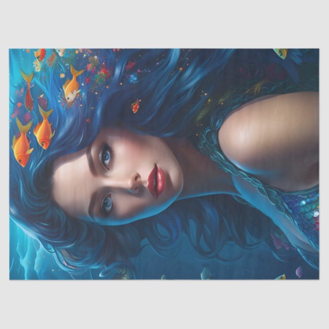 Papel De Seda Fantasía Hermosa Mermaid Azul (Anverso)