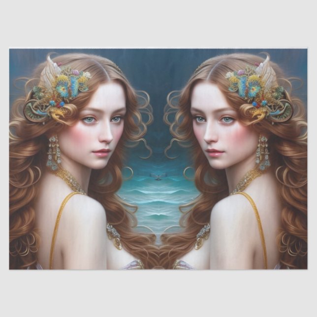 Papel De Seda Fantasía Hermosa Mermaid Princesa Decoupage (Anverso)