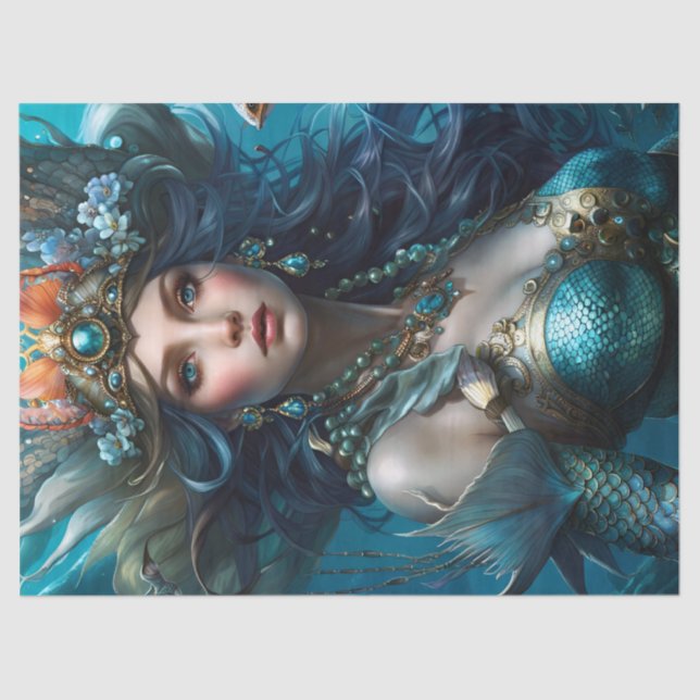 Papel De Seda Fantasía Hermosa Mermaid Princesa Decoupage (Anverso)