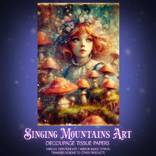 Papel De Seda Fantasía Hongo Alice Acuarela Decoupage