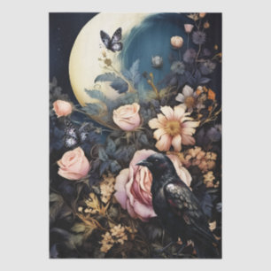Papel De Seda Fantasía intrigante gótica cuervo y flores