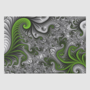 Papel De Seda Fantasía Mundo Arte Fractal Verde Y Gris Resumen
