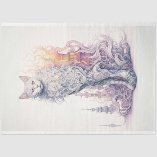 Papel De Seda Fantasía Mystical Whimsical Desnuda de Gato Blanco (Anverso)