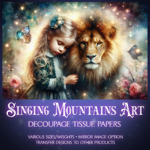 Papel De Seda Fantasía Narnia León Amigo y Niña Decoupage
