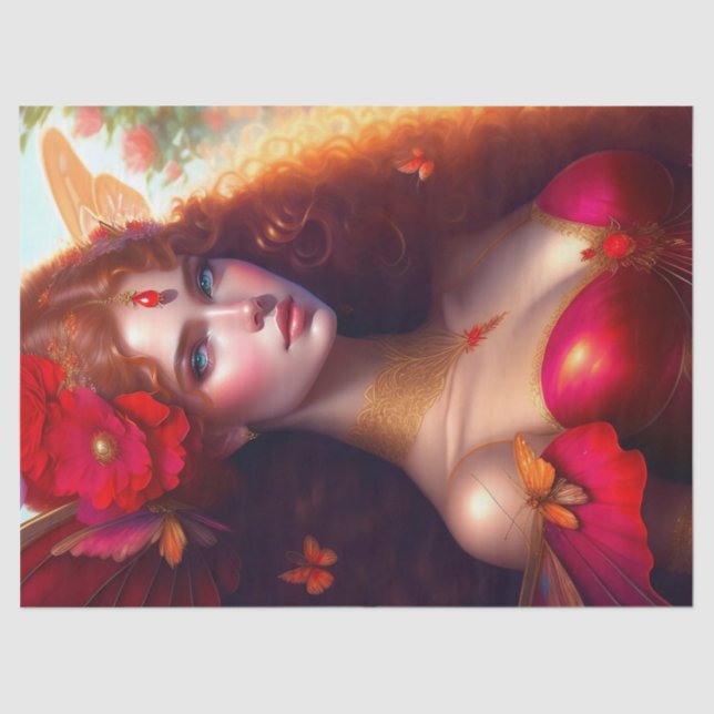 Papel De Seda Fantasía Red Fairy Red Flowpage Decoupage (Anverso)