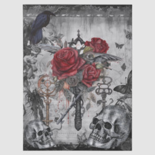 Papel De Seda Fantasía Rosas de Raven Gótico Calavera