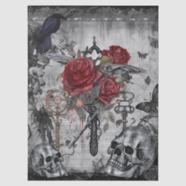 Papel De Seda Fantasía Rosas de Raven Gótico Calavera