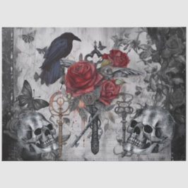 Papel De Seda Fantasía Rosas de Raven Gótico Calavera