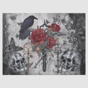 Papel De Seda Fantasía Rosas de Raven Gótico Calavera