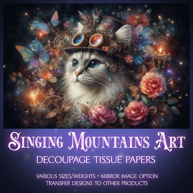 Papel De Seda Fantasia Steampunk Gato Mariposas Decoupage  (Subido por el creador)