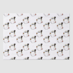 Papel De Seda Fantasma blanca y gatos negros Halloween blanco