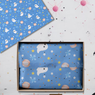 Papel De Seda Fantasma Boo Blanco Azul Moderno de Halloween