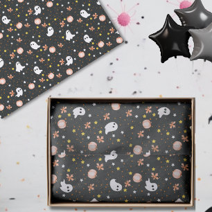 Papel De Seda Fantasma Boo Blanco Negro Moderno de Halloween