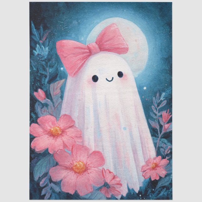Papel De Seda Fantasma con Decoupage de Lazo Rosa (Anverso)