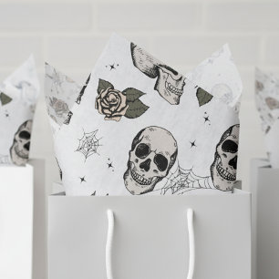 Papel De Seda Fantasma Floral blanca y negra Halloween