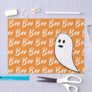 Papel De Seda Fantasma Halloween naranja blanco negro