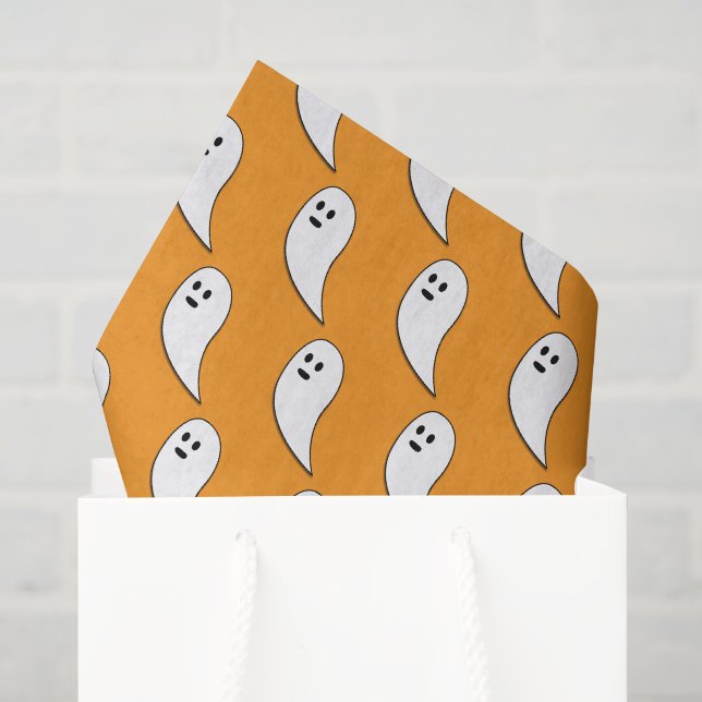 Papel De Seda Fantasma Halloween negro blanco patrón naranja ado (Bolsa de regalo)