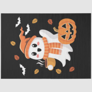 Papel De Seda Fantasma Lindo Bebiendo Café Helado Halloween 