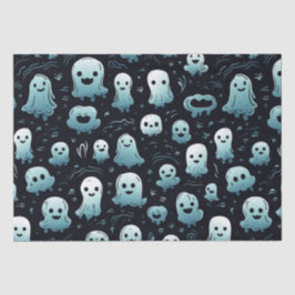 Papel De Seda Fantasmas azules adorables modernos Halloween negr