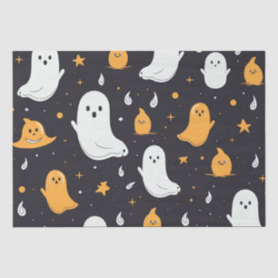 Papel De Seda Fantasmas blancos y dorados: Halloween negro