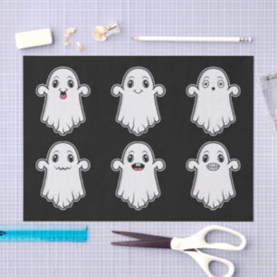 Papel De Seda Fantasmas Con Diferentes Caras Halloween Negro Lin