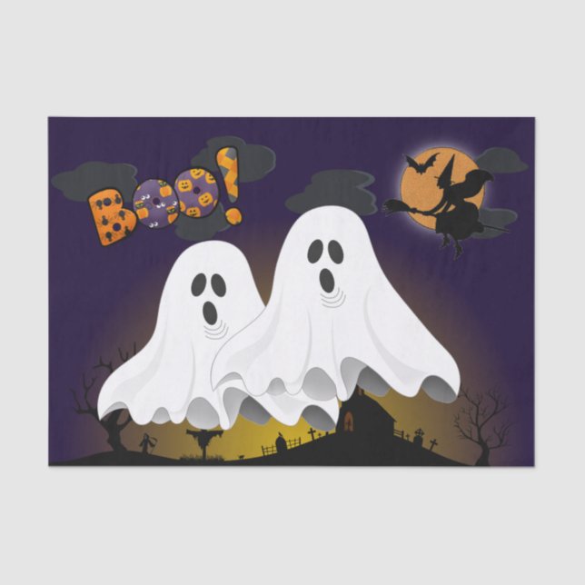 Papel De Seda Fantasmas de Halloween Decoupage de Cementerio Esp (Anverso)