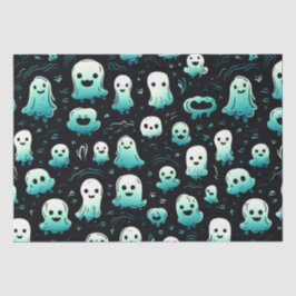 Papel De Seda Fantasmas verdes adorables Halloween negro moderno