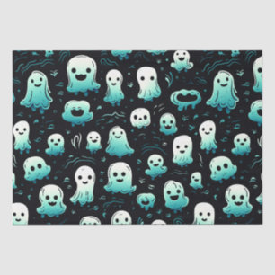 Papel De Seda Fantasmas verdes adorables Halloween negro moderno